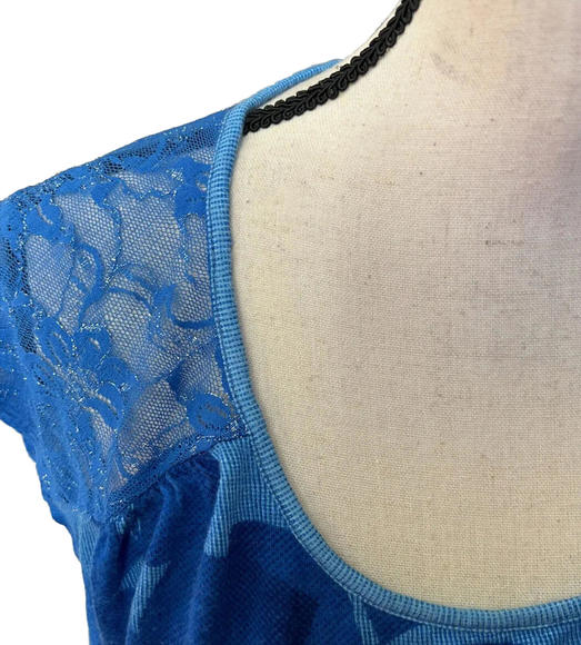 Venus - Shirt Top Size M Medium Blue Sheer Lace Back - Picture 3 of 4